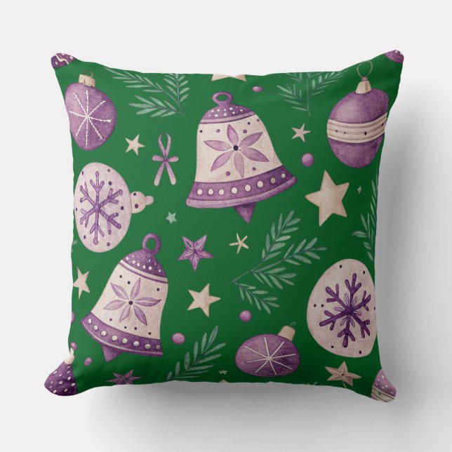 Grand Coussin de Noël de 20" x 20" avec du Violet (Recto)