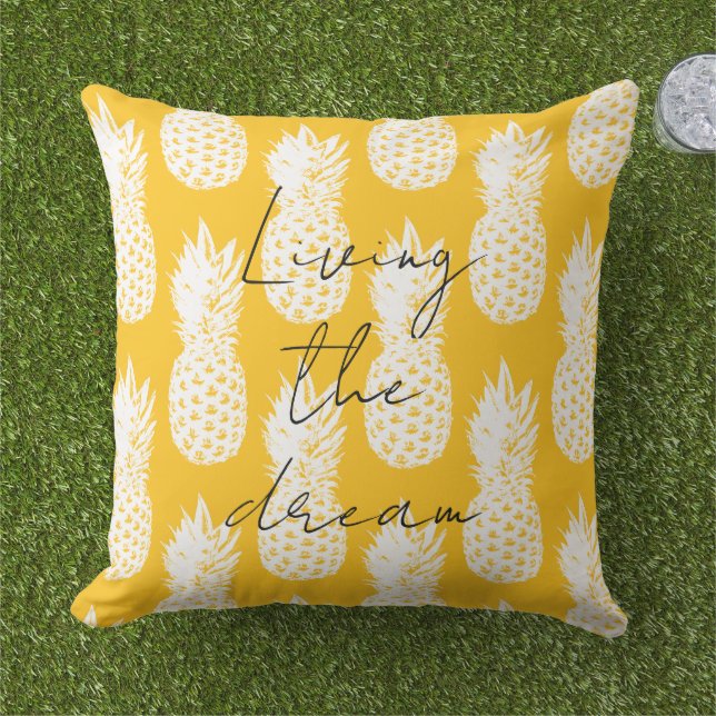 Grand coussin extérieur à motif de ananas jaune (Herbe)