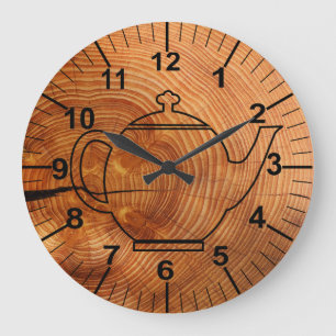 Grand Effet Bois Pays Cuisine Mur Horloge