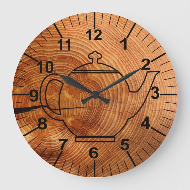 Grand Effet Bois Pays Cuisine Mur Horloge (Recto)