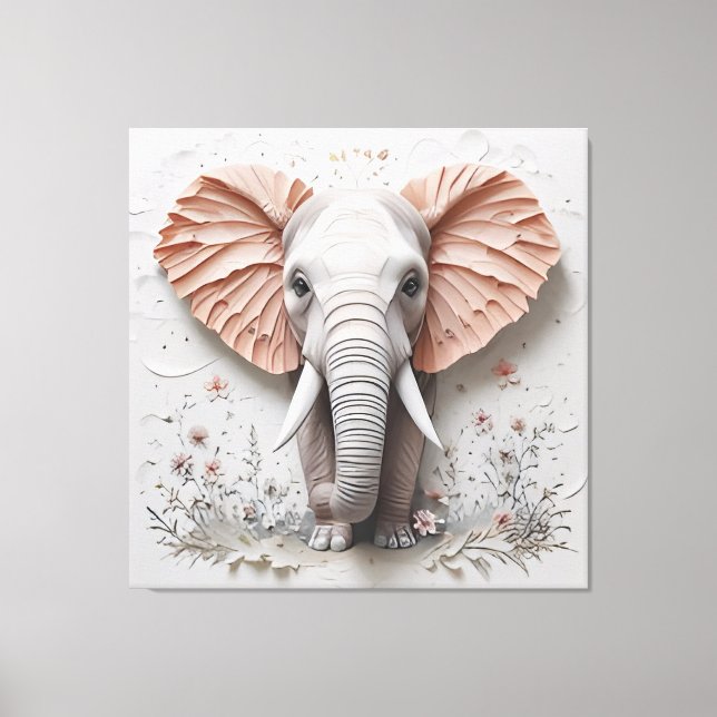 Grand éléphant 16K en fleurs - Toile premium encad (Recto)