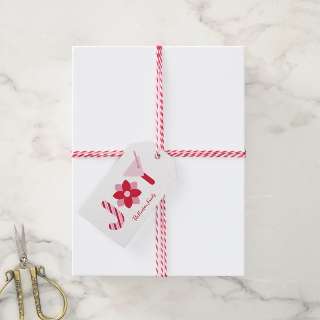 Grand étiquette de cadeau rouge et rose Joie (Avec de la ficelle)