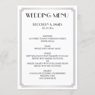 Grand Gatsby Art Déco Blanc Argent Mariage Menu