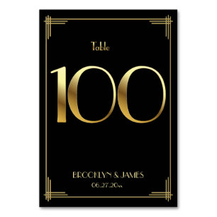 Grand Gatsby Art Déco Numéro de table 100 Or Noir