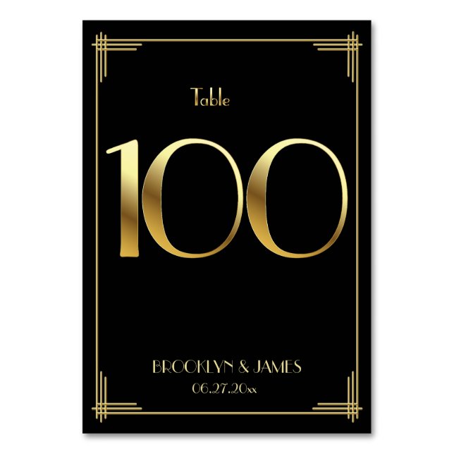 Grand Gatsby Art Déco Numéro de table 100 Or Noir (Par défaut)