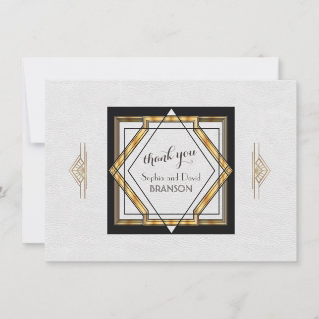 Grand Gatsby Gold White Art Déco Mariage MERCI (Devant)