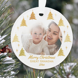 Grand grand-mère photo de Noël blanc et or