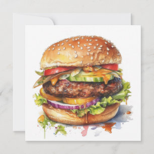 grand hamburger juteux - aquarelle