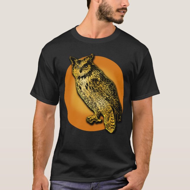 Grand hibou avec les T-shirts oranges de lune, (Devant)