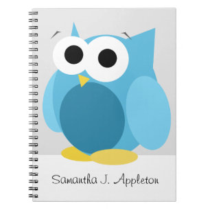 Grand hibou bleu drôle 6,5" x 8,75" carnet de