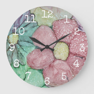 Grand Horloge Ronde "Fleurs Encre 4"