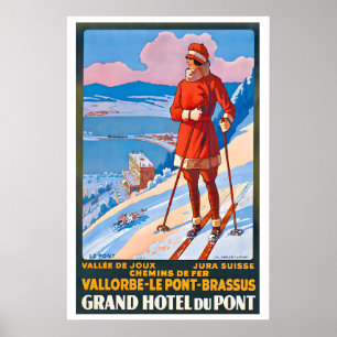Grand Hotel du Pont Suisse Affiche de ski vintage