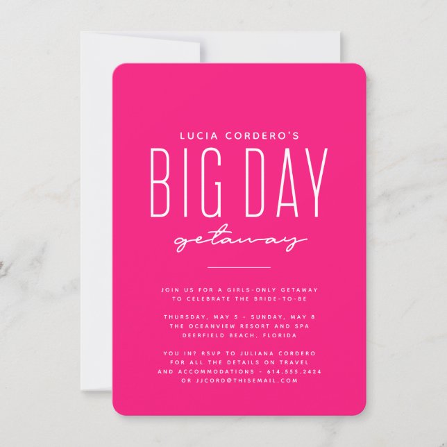 Grand jour escapade bachelorette fête invitation r (Devant)