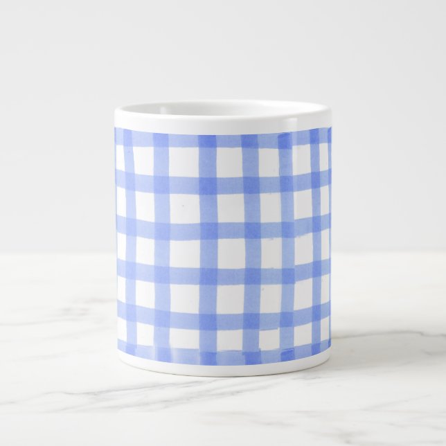 Grand Jumbo Mug de Mug "Bleu & Blanc Vérifié" (Devant)