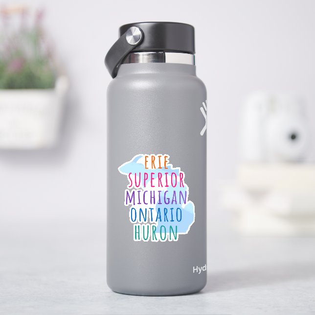 Grand Lacs Mitten State Autocollant Simple Texte (HydroFlask)