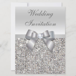 Grand Mariage Faux Séquins Argent Bow Invitations