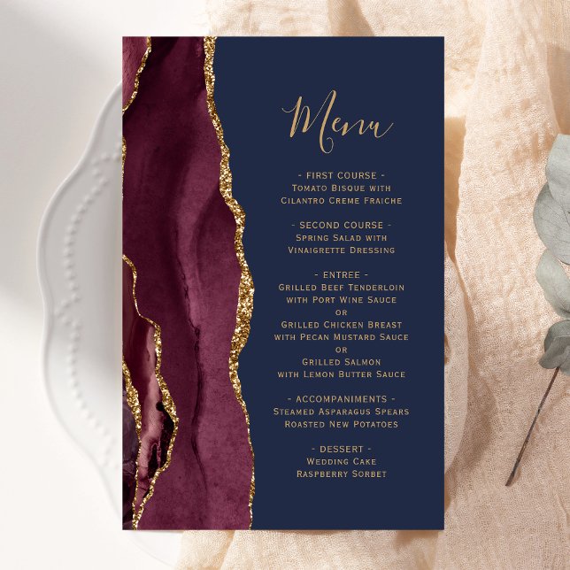 Grand Menu de Mariage Bourgogne Or Agate Marine Éc (Créateur téléchargé)