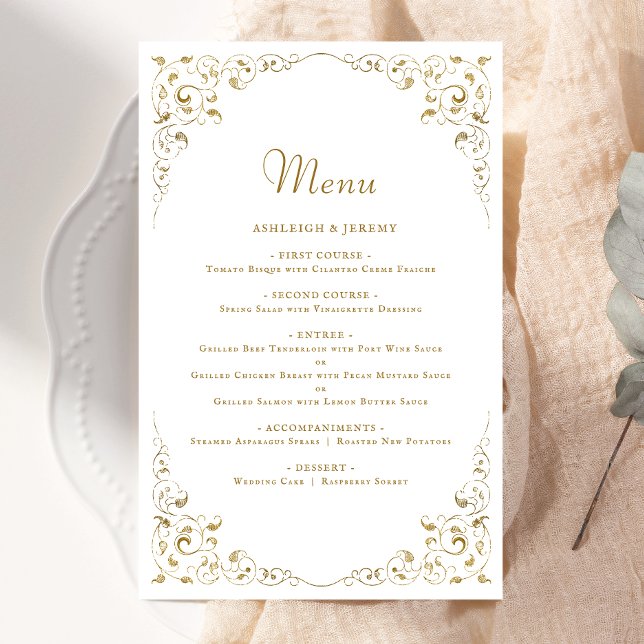 Grand Menu de Mariage en Feuille d'Or sur Papier É (Créateur téléchargé)