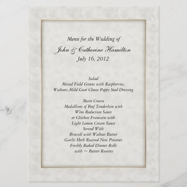 Grand Menu de Table de Mariage en Damas Ivory Swir (Devant)