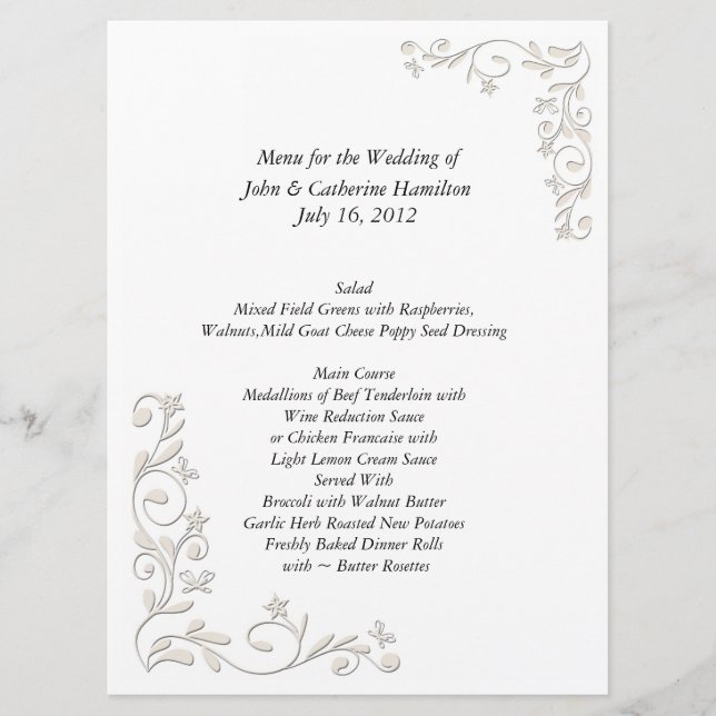 Grand menu de Tableau de mariage de blanc et de (Devant)