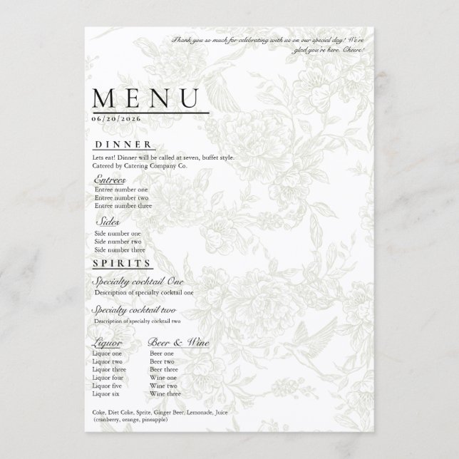 Grand Menu Floral de Mariage (Devant)