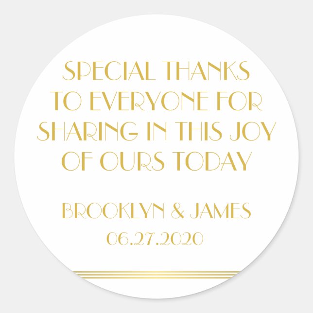 Grand Merci Gold Gatsby Stickers de mariage (Devant)