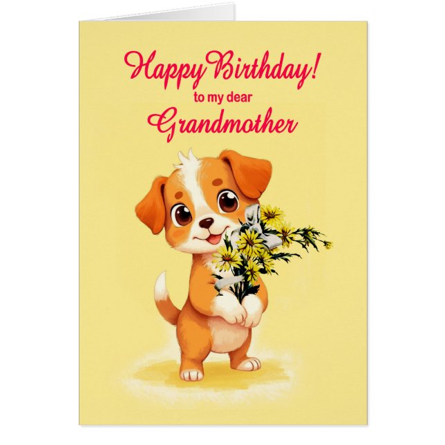 Grand-mère Anniversaire Chiot et Fleurs (Devant)