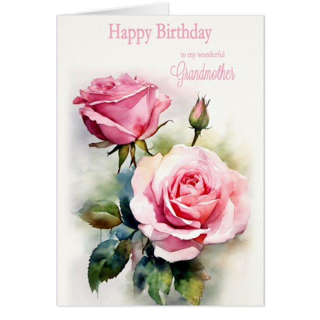 Grand-mère Anniversaire Roses peint aquarelle (Devant)