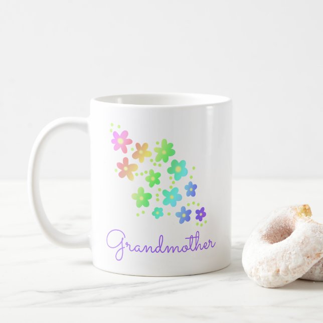 Grand-mère Arc-en-ciel Fleurs Mug (Avec donut)