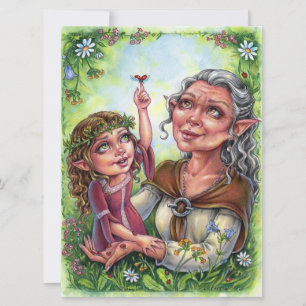 Grand-Mère Avec Petite-Fille Art Card Elfes