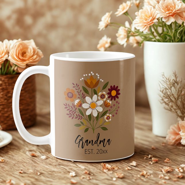 Grand-mère cadeau photo girly floral tasse à café (Créateur téléchargé)