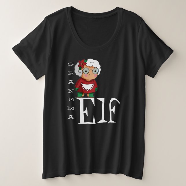 Grand-mère Elf Noël Noir Blanc Texte (Design devant)