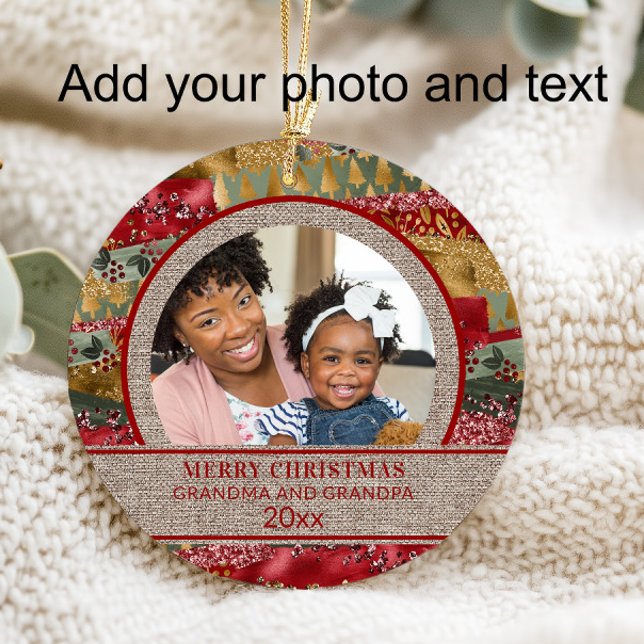 Grand-mère grand-père Rouge Or Vert Brown Burap (Add your photo and text.)