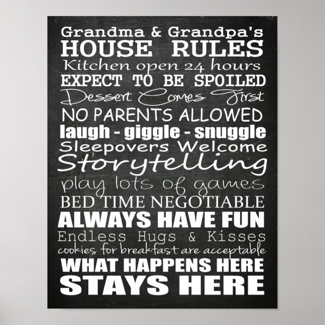 Grand-mère & grand-père's House Rules Poster Chalk (Devant)