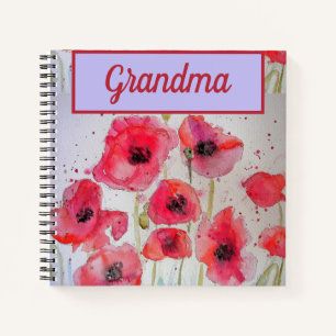 Grand-mère Livre Populaire Fleur Rouge Aquarelle 