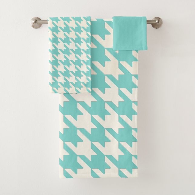 Grand Motif de Houndstooth Aqua Bleu et Blanc (En situation)