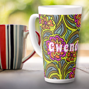 Grand mug à latte personnalisé avec motif d'art fl