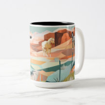 Grand mug avec scène abstraite occidentale