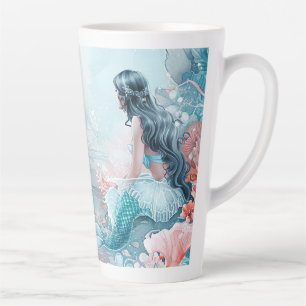 Grand mug en forme de latte Sirène de couleur turq