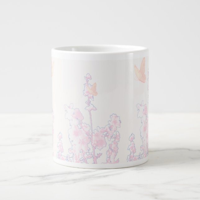 Grand mug Fleurs et papillons au pastel doux (Devant)