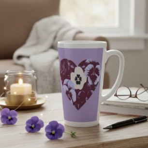 Grand Mug Latte Cœur Artistique Violet et Violet