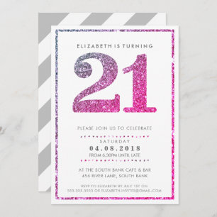 GRAND NOMBRE D'ÂGE INVITATION glam 21 parties scin