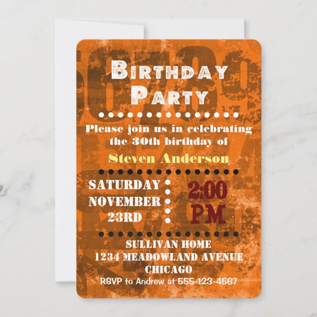 Grand nombre de gras sur Brown Orange Invitation d (Devant)