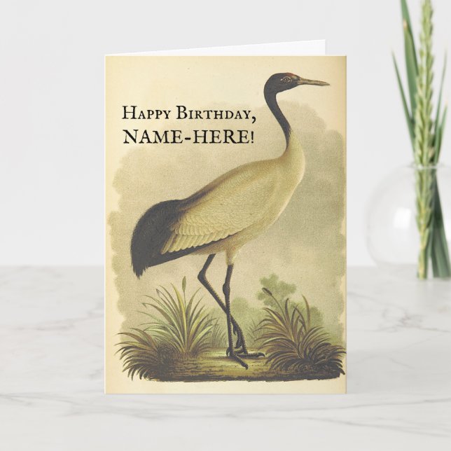 Grand Oiseau debout, Vintage Look Carte Anniversai (Devant)