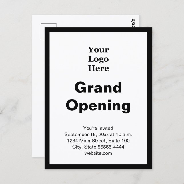 Grand Opening Business Logo Black White Invitation (Devant / Derrière)