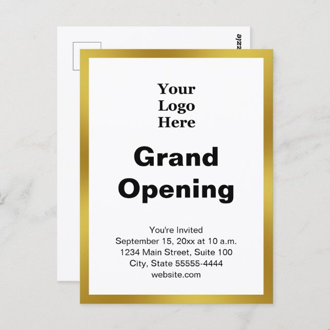 Grand Opening Business Logo Gold White Invitation (Devant / Derrière)