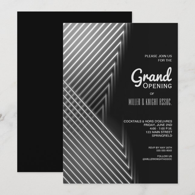 Grand ouverture White Neon Lights Invitations (Devant / Derrière)