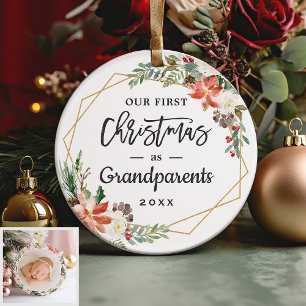 Grand-parents 1er Noël Photo florale géométriqu