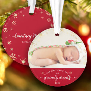 Grand-parents Baby First Christmas Snowflakes Phot