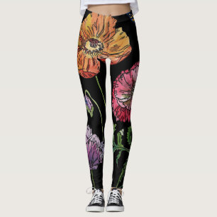 Grand Pavot Orange Floral Aquarelle Leggings